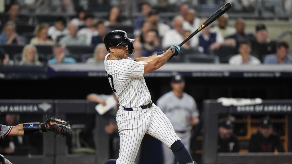 Giancarlo Stanton hits a home run against the Minnesota Twins on Aug. 12, 2025. | Art or Photo Credit: AP