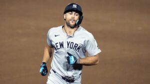 Giancarlo Stanton runs the bases after hitting a two-run home run in Tampa. | Art or Photo Credit: AP