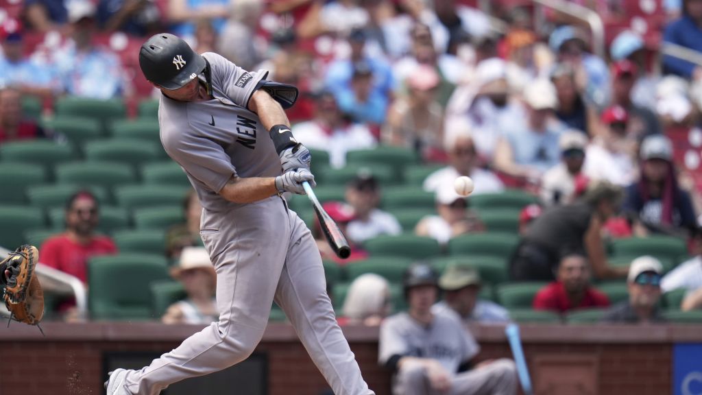 Paul Goldschmidt doubles during the fourth inning in the Yankees' 8-4 win against the Cardinals on Sunday. | Art or Photo Credit: Associated Press